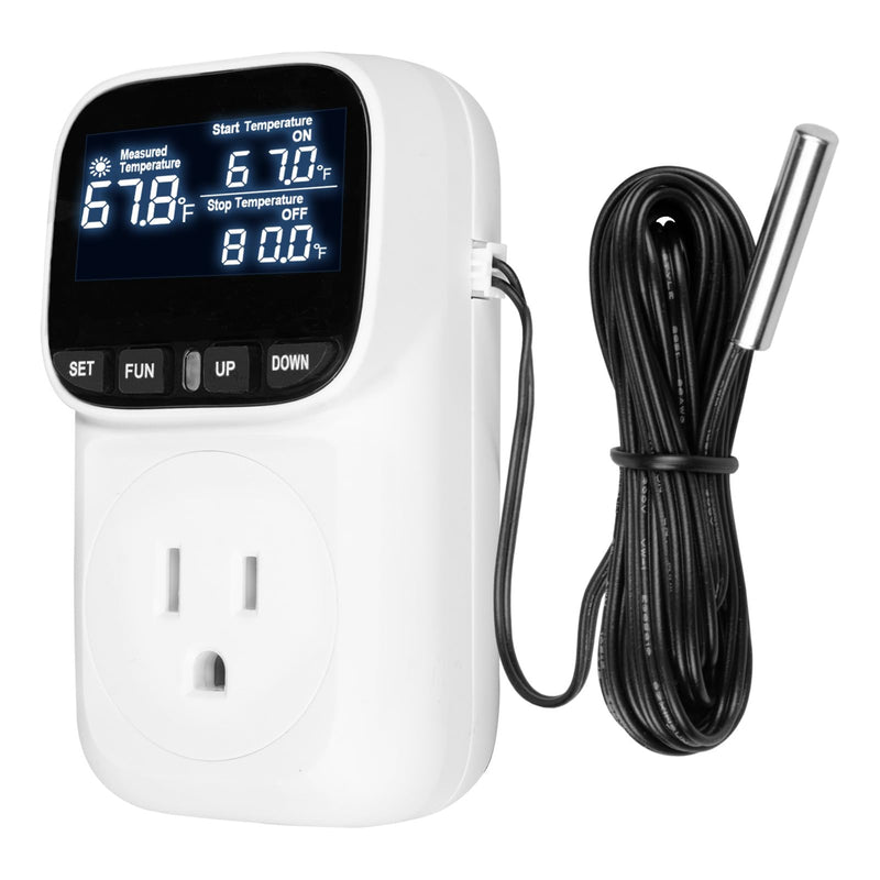 [Australia - AusPower] - Digital Temperature Controller Thermostat Outlet Plug, 120V 15A Heating and Cooling Control with Sensor,Thermostat Timer LCD Display, Ideal for Reptiles, Greenhouses, and Brewing 