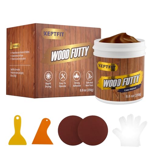 KEPTFIT walnut wood filler putty, 8.8 oz container for paintable and stainable furniture repairs