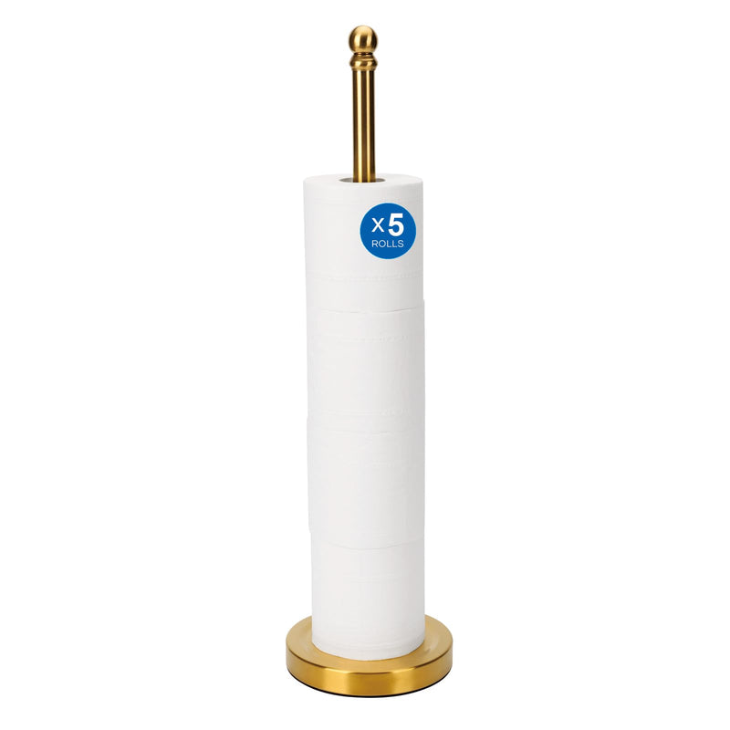 Songtec Toilet Paper Holder Stand Reserve for Bathroom, Holds 4/5 Rolls, Compact TP Roll Holder Storage, Stainless Steel (Gold) Gold
