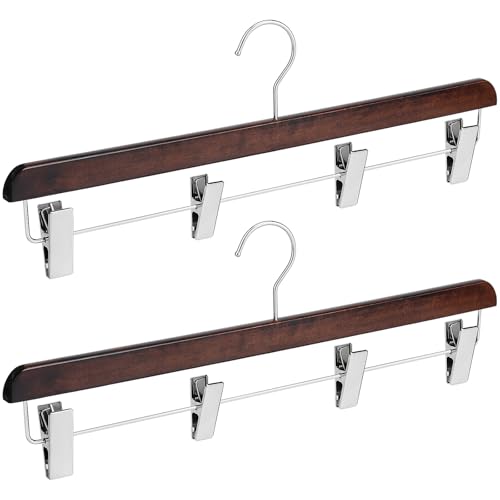 DoubleFill 2 Pcs Kilt Hanger 20 Inches Wooden Duty Skirt Hangers with 4 Clips for Closet (Nut Brown) Nut Brown