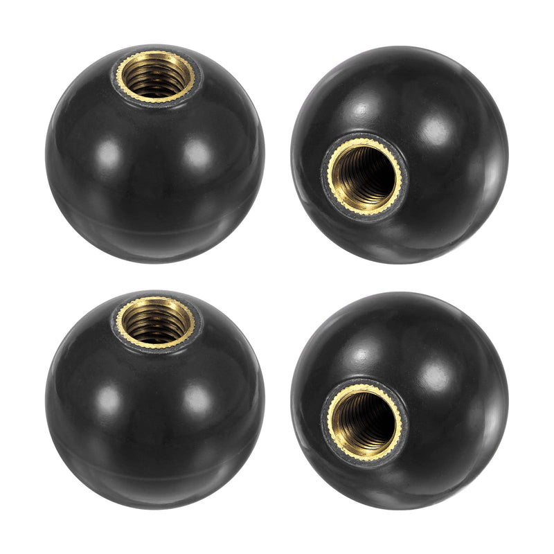 [Australia - AusPower] - 4-Pack Threaded Ball Knobs, M12 Female Thread 40mm Dia. Thermoset Ball Knob for Lathe/Machine/Lawn Mowers, Round Phenolic Brass Insert Lever Handle [Black] M12x40mm Black 