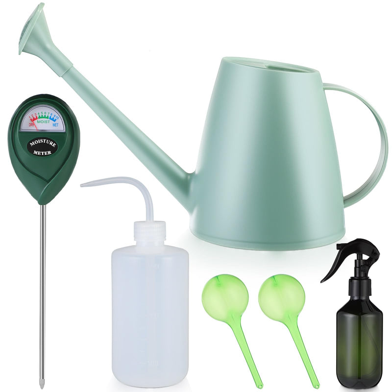 Reallnaive 6 Pcs Indoor Watering Can Set 1/2 Gallon Can 6.8 oz Spray Bottle 17 oz Squeeze Bottle Plant Watering Globes Soil Moisture Meter Small Spraying Set for Indoor Outdoor Plants(Mint Green) Mint Green