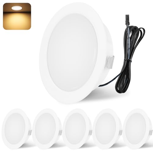 YindaLux 6x LED Recessed Spotlights 12 V DC White 3 W 3000 K Dimmable Hole 55-58 mm | 300 lm, warm white, 2 m cable, aluminium housing, round, spot for caravan, boat, kitchen, wardrobe, without transformer 3000K 6 Stück