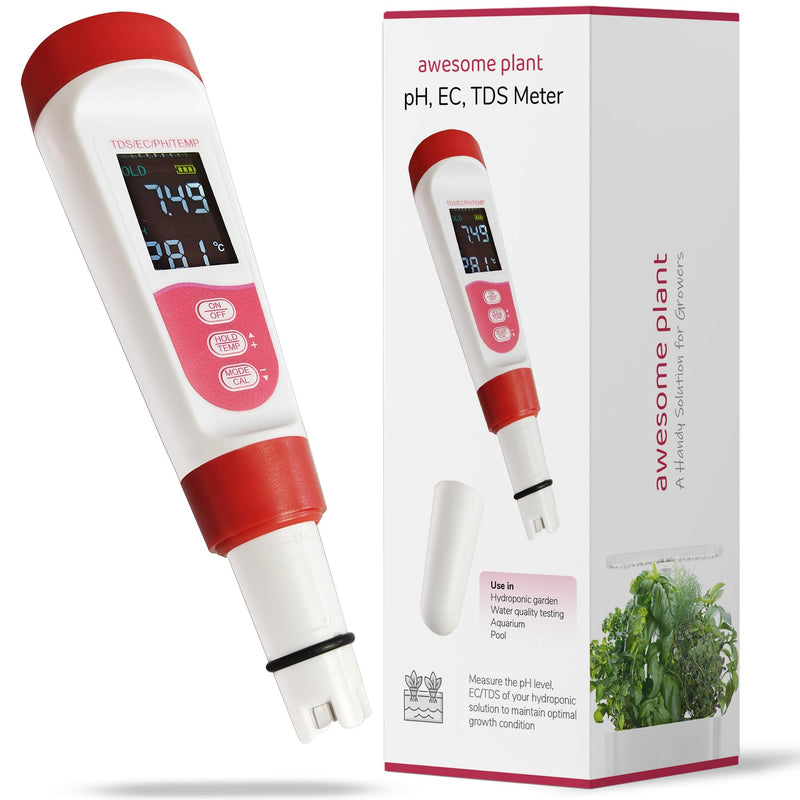 [Australia - AusPower] - 4-in-1 pH Meter TDS EC Meter for Hydroponics Growing System, Digital Water pH Tester for Hydroponic Nutrient Plant Food Solution, DWC Setup and Indoor Garden, Compatible with Aerogarden 