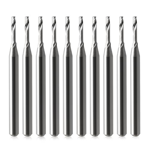 HOZLY 1/8-inch shank O-flute spiral router bit set with 1/16-inch cutting diameter, pack of 10