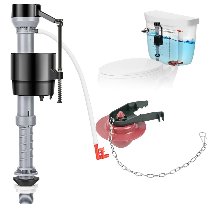 [Australia - AusPower] - Universal Toilet Flusher Replacement Kit, Toilet Fill Valve and 2-Inch Flapper Replacement Kit, Toilet Repair Kit Inside Tank, Adjustable, Quiet and Easy to Install (1-Pack) 1 