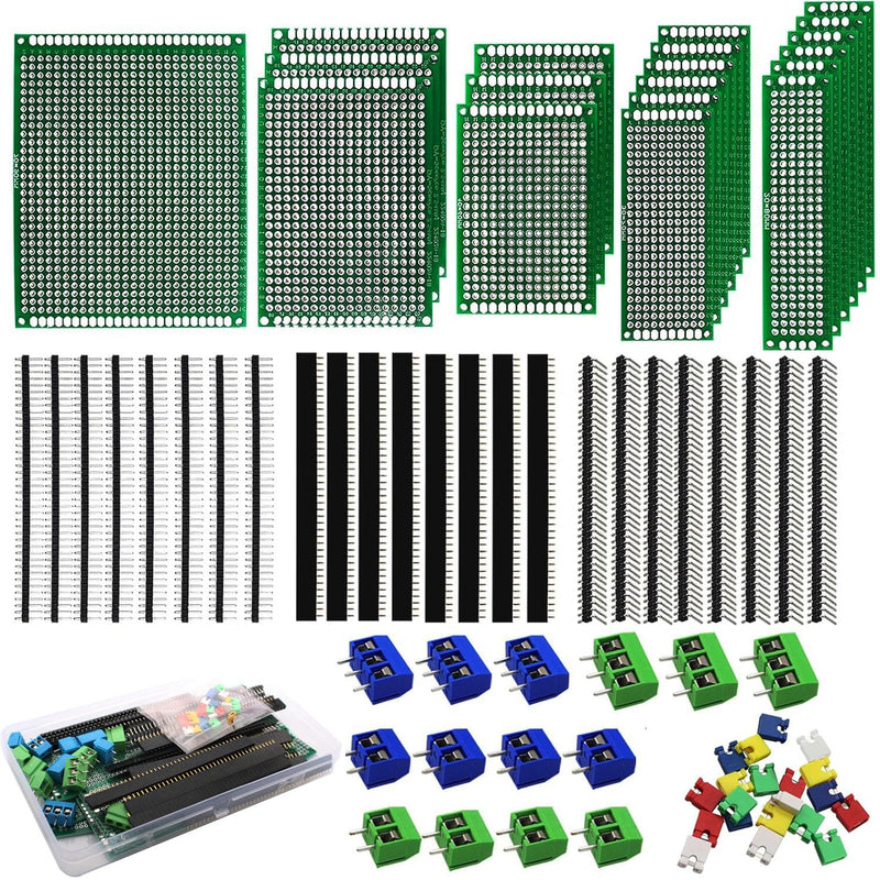 RUNCCI-YUN 82 Pieces PCB Board Kits Hole Grid Board Kit Double-Sided PCB Board PCB Board Prototype Double-Sided Circuit Boards for DIY Soldering, Compatible with Arduino Kit