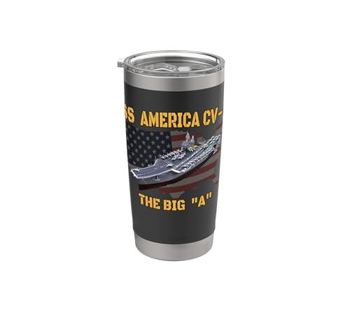 Aircraft Carrier USS America CV-66 Veterans Day Father's Day Stainless Steel Insulated Tumbler Black 20 Ounces