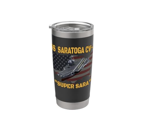 Aircraft Carrier USS Saratoga CV-60 Veterans Day Fathers Day Stainless Steel Insulated Tumbler Black 20 Ounces