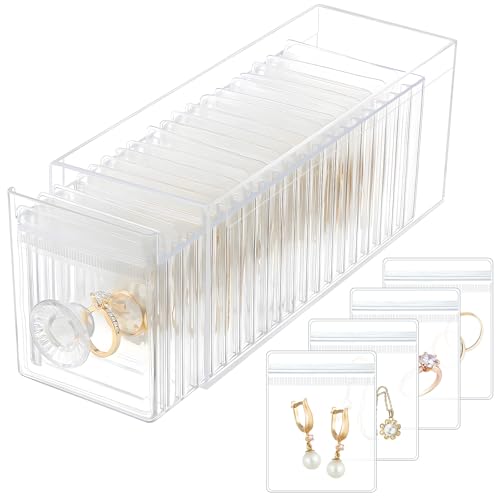 HOMEHIVE Clear Acrylic Jewelry Organizer Box with 20 Portable Pouches, Jewelry Storage Case for Women Girls, Tangle-Free, Anti-Tarnish, Compact Storage for Necklaces/Earrings/Rings, Upgraded Clear Upgraded Clear Jewelry Box