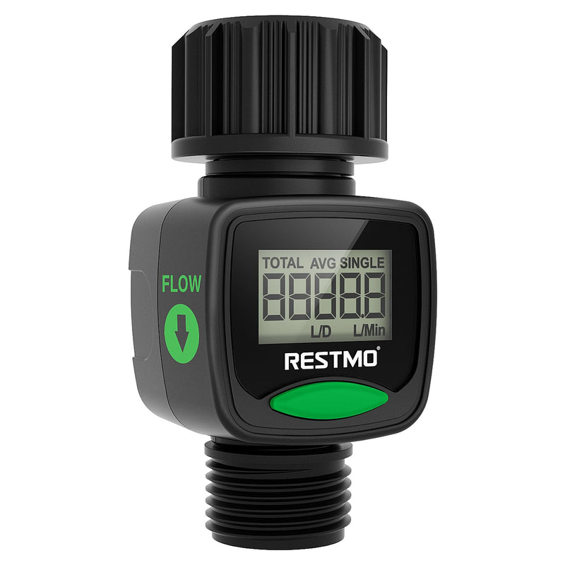 RESTMO Water Flow Meter, High Measure Accuracy, Measure Gallon/Liter Consumption and Flow Rate for Outdoor Garden Hose Watering, RV Water Tank Filling, Lawn Sprinkler and Nozzle Sprayer 1 Pack