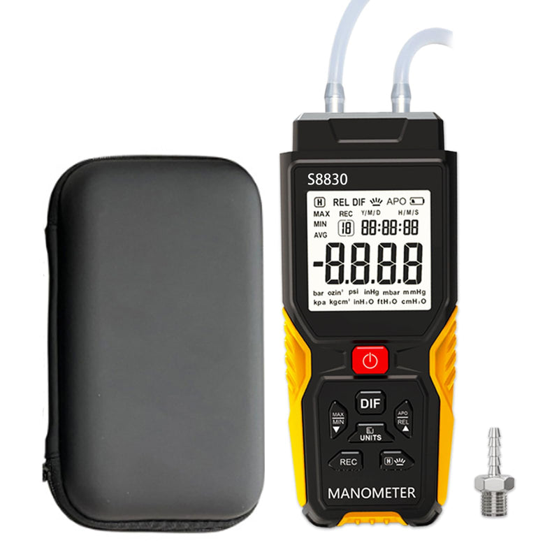 [Australia - AusPower] - Dual-Port Manometer with Storage Box,36.8kPa/147.7inH2O Air Pressure Meter,HVAC Digital Manometer Gas Pressure Tester,11 Selectable Units,Positive/Negative Pressure/Differential Pressure Gauge 