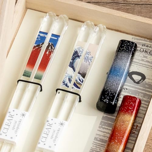 AOBA Handcrafted Authentic Japanese Chopsticks [Made in Japan/Dishwasher-safe]: Katsushika Hokusai Ukiyo-e Print, Set of 2 pairs in Gift Box with Chopstick Rest