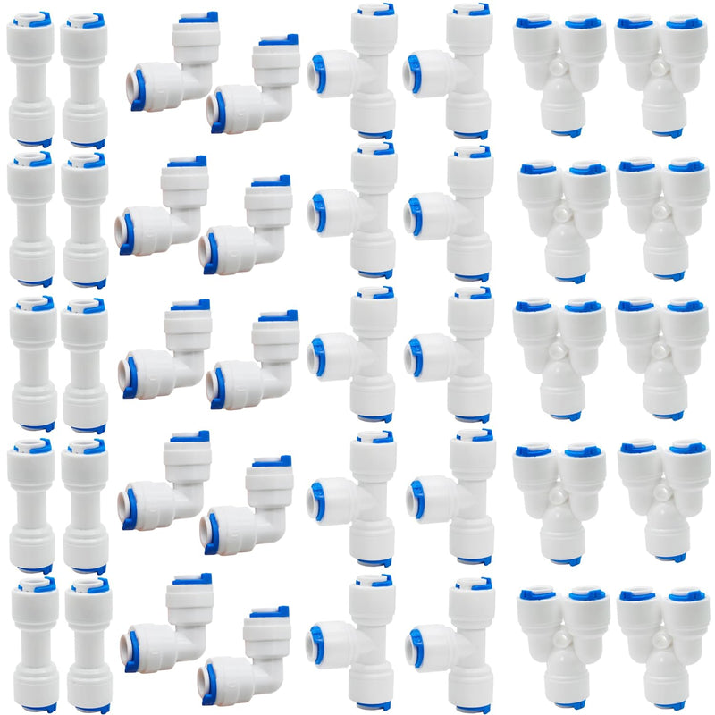 [Australia - AusPower] - 40 pcs Water Tube Fittings Kit,1/4" OD Quick Connect Push to Connect Fittings for RO/DI Water Filter System 1/4 inch fitting kit(40) 