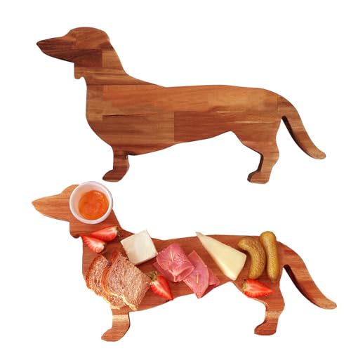 Small Wood Charcuterie Cheese Board, Set of 2 Dachshund Dog Shaped Solid Acacia Wood Serving Board Serving Platter Wooden Tray Dinner Plates Novelty Kitchen Gifts