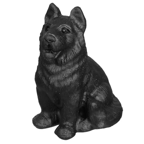 SUNYIK Black Obsidian Wolf Dog Statue Carved Black Wolfhound Puppy Stone Figurine Decor for Home Office Tabletop