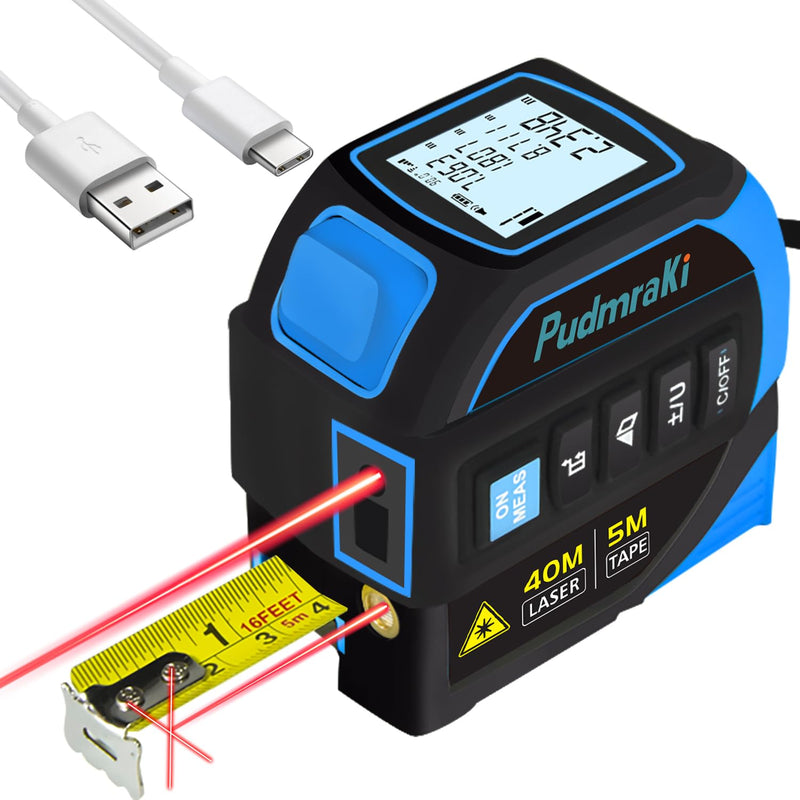 [Australia - AusPower] - 4-in-1 Laser Tape Measure 131Ft, Laser Crosshairs, 16ft Auto-Locking Tape, Digital Measurement Level, Backlit LCD Screen, Feet/Inches/Meters Unit Switching 