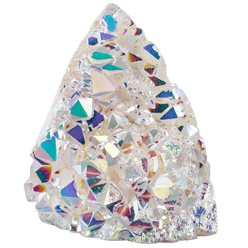 mookaitedecor Clear Quartz Crystal Cluster Titanium Coated Geode Stone White