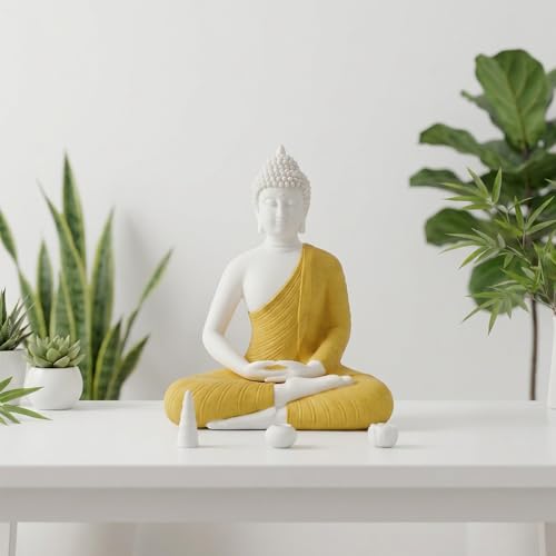 8.6" Shakyamuni Buddha Statue Yellow Ceramic Zen Decor 8.6INCH