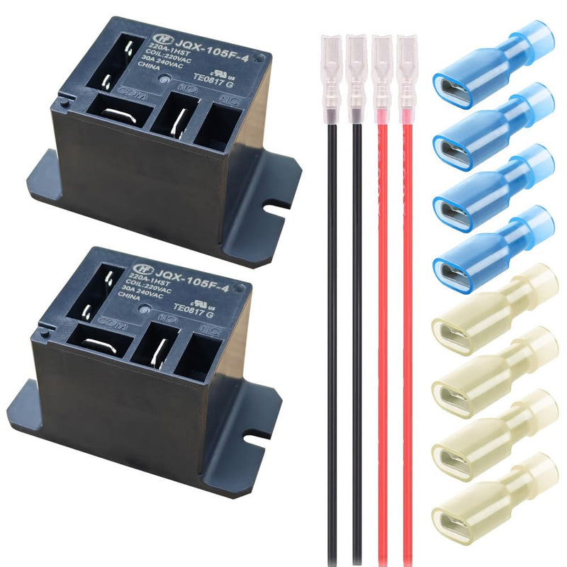 Gebildet Miniature Power Relay 30 A, AC220 V Coil, SPST (1 N/O), Mini 220 Volt Relay with Quick Connection Cables and Connections, Pack of 2 JQX/HF105F-4-220A-1HS