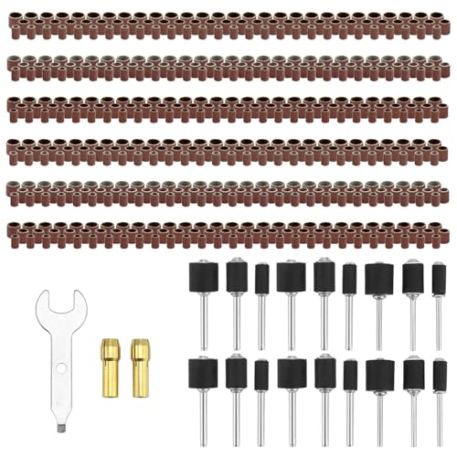 QWORK 531-Piece Sanding Sleeve Set for Power Tools, Grit 80-600, Diameter 1/2 Inch, 3/8 Inch and 1/4 Inch, Ideal for DIY Projects