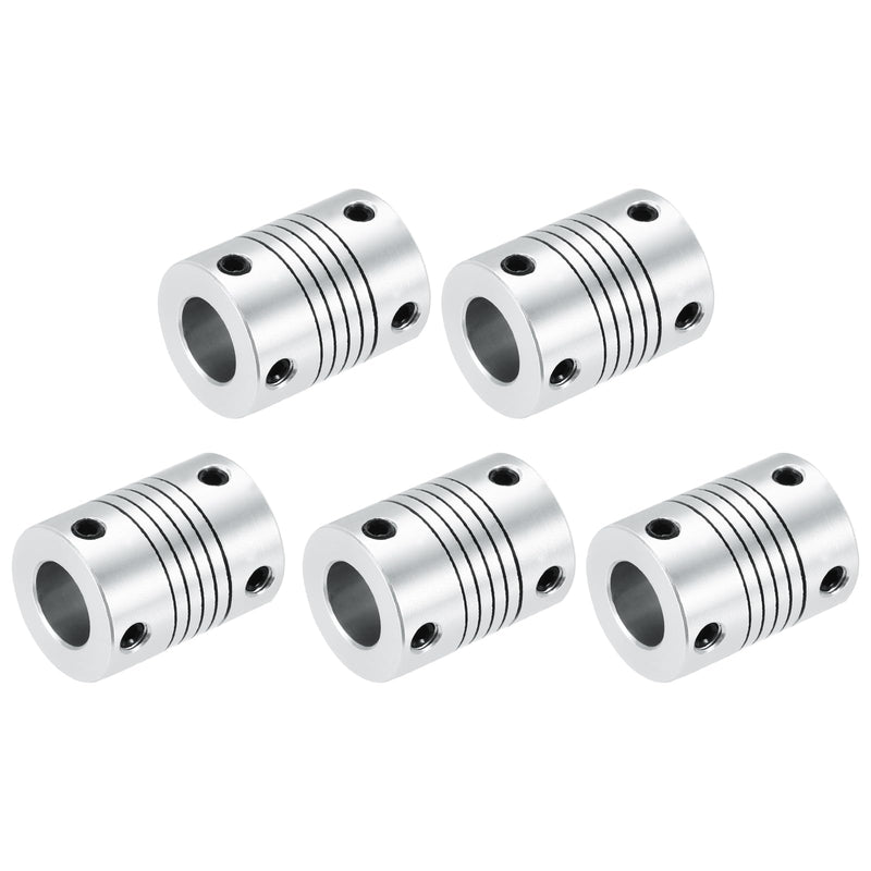 [Australia - AusPower] - uxcell 5Pcs 10mm to 10mm Aluminum Alloy Shaft Coupling L25xD19 Flexible Coupler Beam Stepper Motor Joint Connector for 3D Printer CNC Machine DIY Encoders and Motors Shaft,Silver 5 