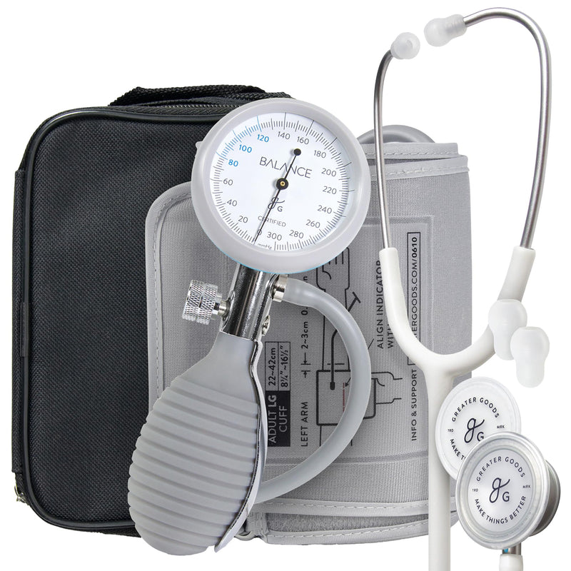[Australia - AusPower] - Greater Goods Dual Head Stethoscope (White) and Clinically Accurate All-in-One Sphygmomanometer (Gray) 