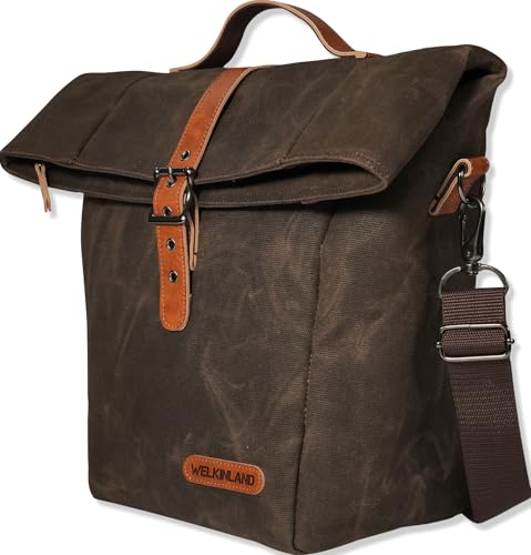 WELKINLAND 6H Insulation leakproof waxed canvas lunch bag, 20L capacity, with sturdy handles and insulated interior for food storage.
