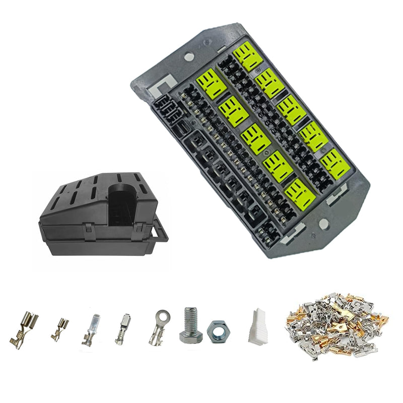 TIERXIALY Relay Fuse Block with 10 Pack 5 Pin 30A Relays Slots and 40 ATC/ATO Fuse Slots Universal Fuse Relay Box 12V-24V On/Off Switch Panel for Car SUV Truck (Box &Terminal) Box &Terminal