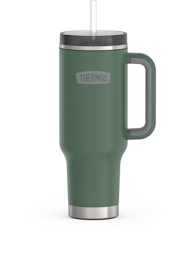 THERMOS Stainless Steel Cup Holder Mug - 40 Ounce, Alpine Green - Insulated Tumbler with Lid and Straw, Plus Leak-Resistant Slide Lock Tritan Straw 40 Ounces