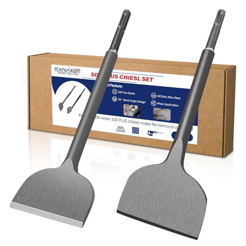Konvixon 2-piece SDS Plus chisel set with flat and 20° bent tile removal concrete chisels