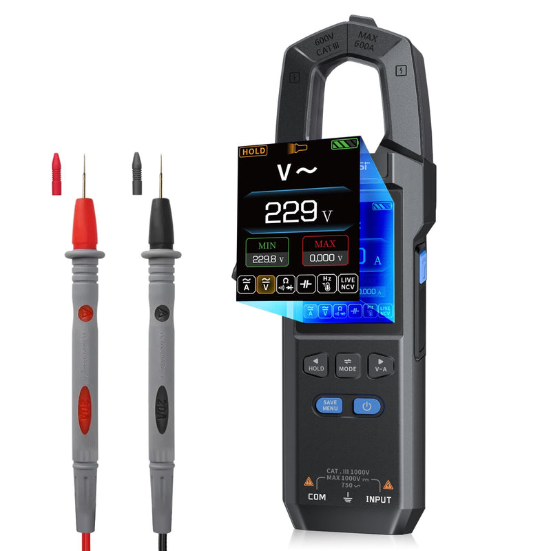 [Australia - AusPower] - FNRSI DMC-100 Digital Clamp Meter Multimeter 10000 Counts for AC/DC Current/Voltage/Diode/Resistance/Capacitor/Continuity/Temperature/Frequency/Zero Live Wire/NCV Test with Flashlight Blacklight 