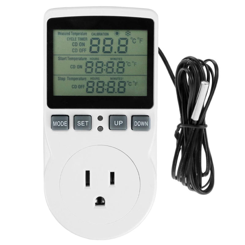 [Australia - AusPower] - QWORK Digital Thermostat Outlet Plug Temperature Controller Socket - 120V, 15A Max, Heating Cooling Control, No Back Light 1 Pack 
