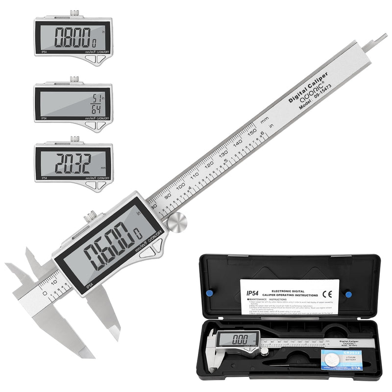 [Australia - AusPower] - Adoric Digital Caliper, Caliper Measuring Tool Stainless Steel Vernier Caliper Digital Micrometer with Large LCD Screen, Easy Switch from Inch Metric Fraction, 0-6" Caliper Tool for DIY/Household 6" Ss-large Lcd 
