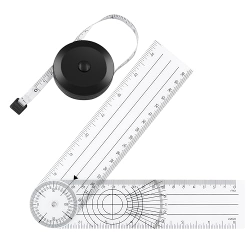 PVC Goniometer Physiotherapy and Tape Measure for Body Measurements Small Tape Measure | For Schneider 60 Inch 150 cm White Transparent 360° Rotation Protractor Physiotherapy Protractor Goniometer