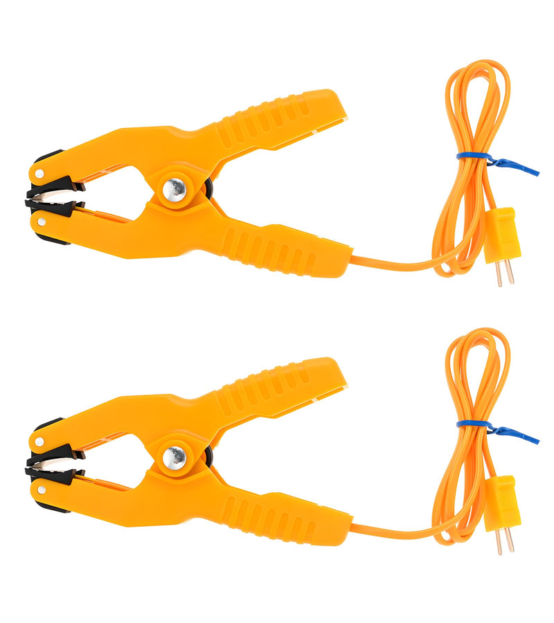 [Australia - AusPower] - 2 PCS K-Type Thermocouple Sensor Thermometer Lead Probe Pipe Clamp Jaw Clip Plumbing Clamp for Fieldpiece Gauges HVAC & Plumbing (-40°F to 392°F) Yellow Ht 05 K Type 2 * Clamps 