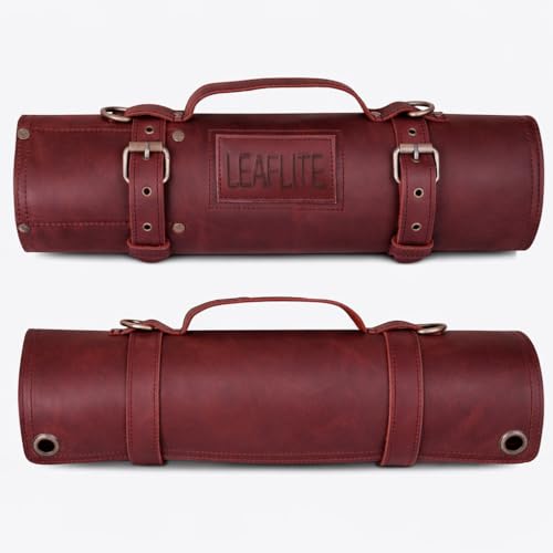 Leather Knife Roll Bag – Chef Knife Bag with 7 Pockets – Durable Crazy Horse Leather Knife Roll for Professional Chefs – Portable Knife Storage Case