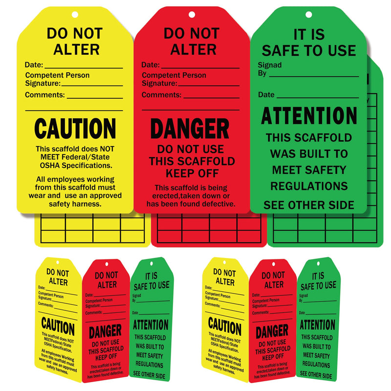 25 Set Danger Caution Attention Sign Scaffold Status Tag Do Not Alter OSHA Safety Inspection Warning Sign Tag Card for Out of Service, Equipment Repair
