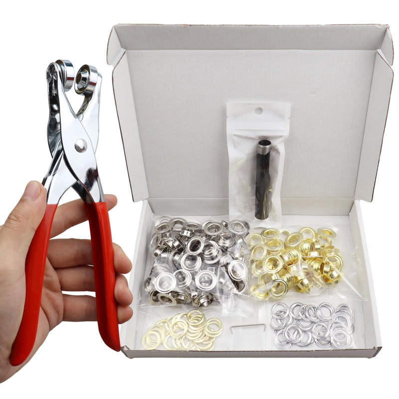 150Pcs 1/2 Inch Professional Grommet Tool Kit, Leather Hole Punch Pliers, Metal Eyelets in Golden(100pcs) & Silver(50pcs), Ideal for Leather, Shoes, Fabric, Belts 1/2 Inch-Golden(100pcs) & Silver(50pcs)
