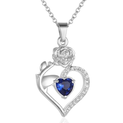Rose Flower Urn Necklace For Ashes For Women Mom Always In My Heart Cremation Memorial Jewelry With Different Color Crystals Dark Blue