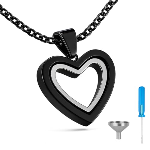 Heart Pendant Necklace For Ashes Stainless Steel Hair Locket Keepsake Memory Glass Urn Cremation Vial Necklaces Black