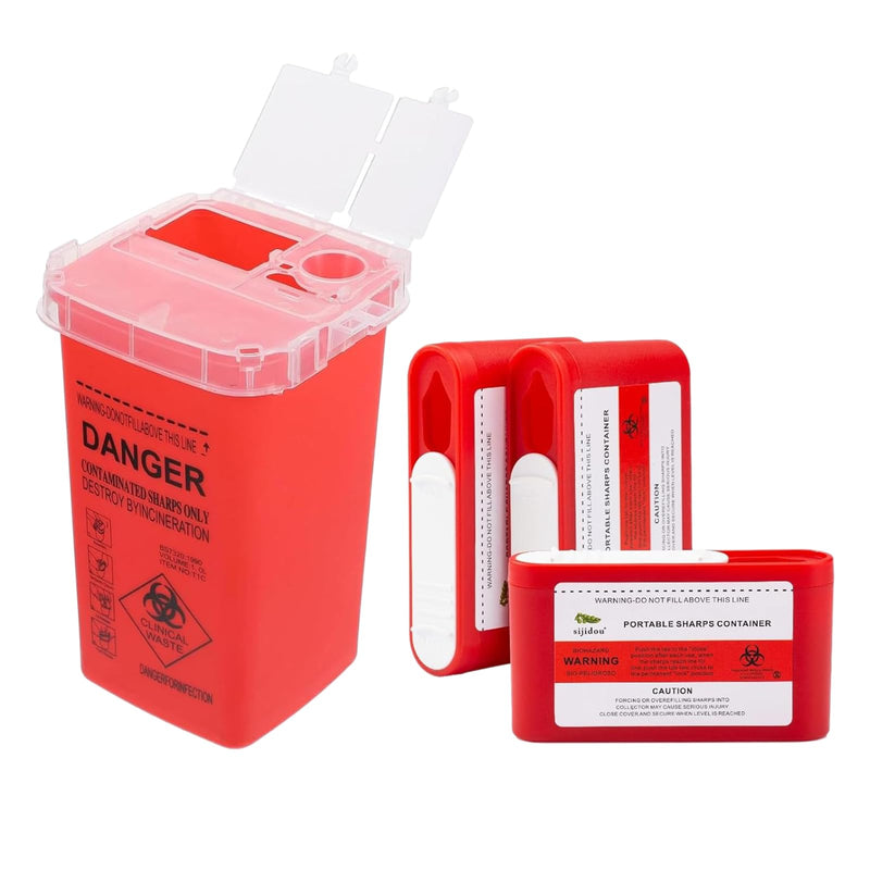 [Australia - AusPower] - Sharps Containers Kit for Travel and Home Use with Portable Pocket 0.1L Container for Diabets Insulin Pen Needle Disposal, Small 1 Quart Container for Biohazard Needel and Syringe Disposal. Red 