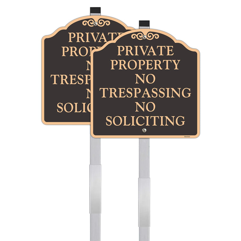 Large (2 Pack) 12X12 Inch Private Property No Trespassing No Soliciting Yard Sign, Reflective, Aluminum, Metal, Weatherproof Up to 7 Years Outdoor, Includes Stakes for Easy Mounting
