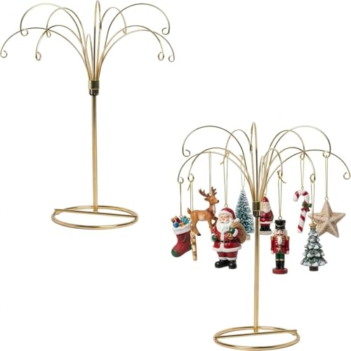 HOHIYA 13.5" Gold Ornament Display Stands 2 Pack Metal Holders Brass Gold