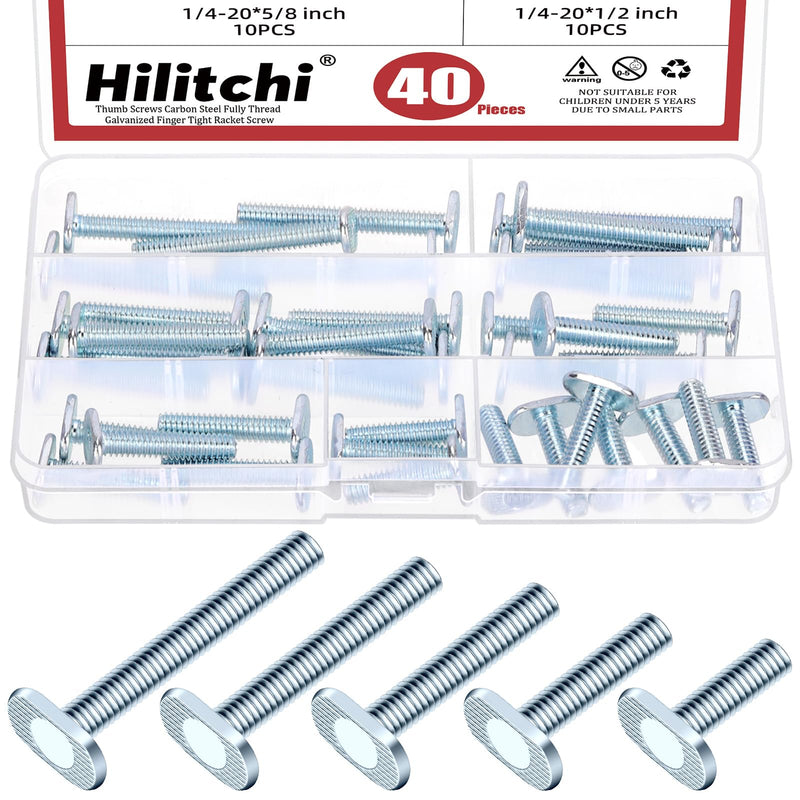 [Australia - AusPower] - Hilitchi 40Pcs 5Sizes Tee Bolt Set 1/4"-20 T Bolts T Track Bolts Jig Bolts T Bolt Set T Slot Bolts T Slot Drop-in Sliding Bolts Long T Slot Bolts for Woodworking Jigs 