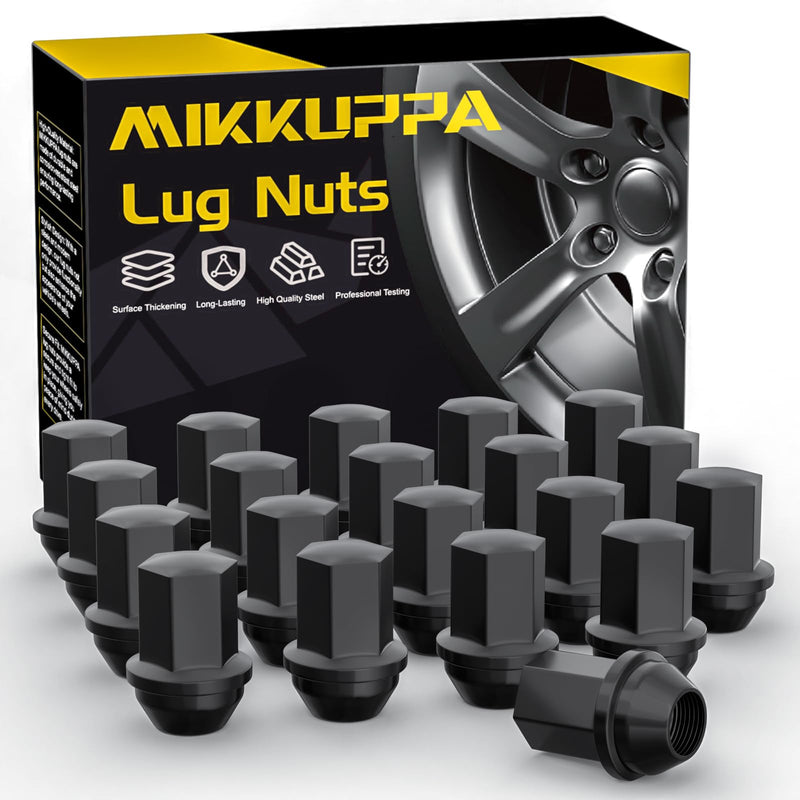 MIKKUPPA 20pcs M14x1.5 Lug Nuts, Replacement for 2015-2024 Ford Mustang, 2018-2023 Jeep Wrangler JL, 2011-2024 Grand Cherokee, 2012-2021 Ram 1500, 1.57" Length, 7/8" Hex, Chrome OEM Factory Wheel Nuts M14X1.5 OEM - for Chevy Factory Wheel 20 Packs Black