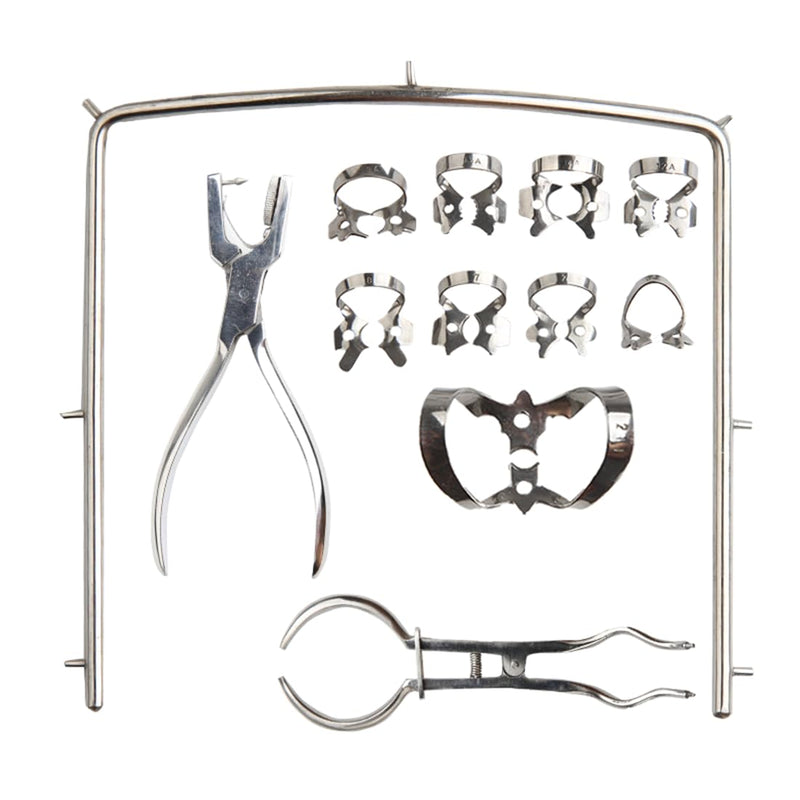 [Australia - AusPower] - Dental Rubber Dam Kit Stainless Steel Dental Procedure Tools,Rubber Dam Clamps, Punch Plier, Endodontic Supplies, and Dental Isolation Tools,12Pcs with A Portable Storage Bag 