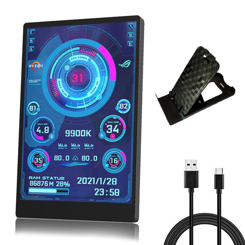 [Australia - AusPower] - 3.5in Computer Temp Monitor, Full View Temperature Display, USB Mini Screen for AIDA64 PC CPU RAM, Plug and Play (Black) Black 