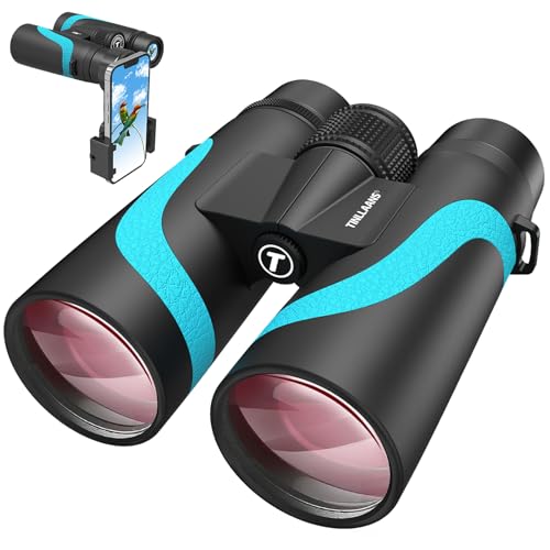 15x55 UHD Binoculars for Adults High Powered with Phone Adapter - Large View, BAK4 Prism, Waterproof, Lightweight for Bird Watching, Hunting, Cruise, Travel, Camping (Blue) Blue