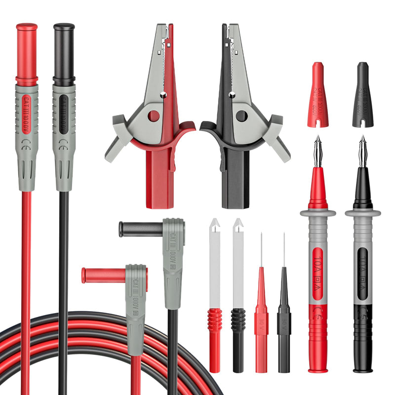 Multimeter Test Leads Kit 10 Pieces Test Cable Probes | 4 mm banana plug, with crocodile clips, wire piercing probes, for electrical testing, 1000 V 10 A